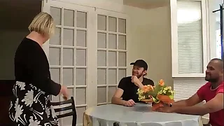 Angelina mature fucks two well done cocks for will not hear of first DP